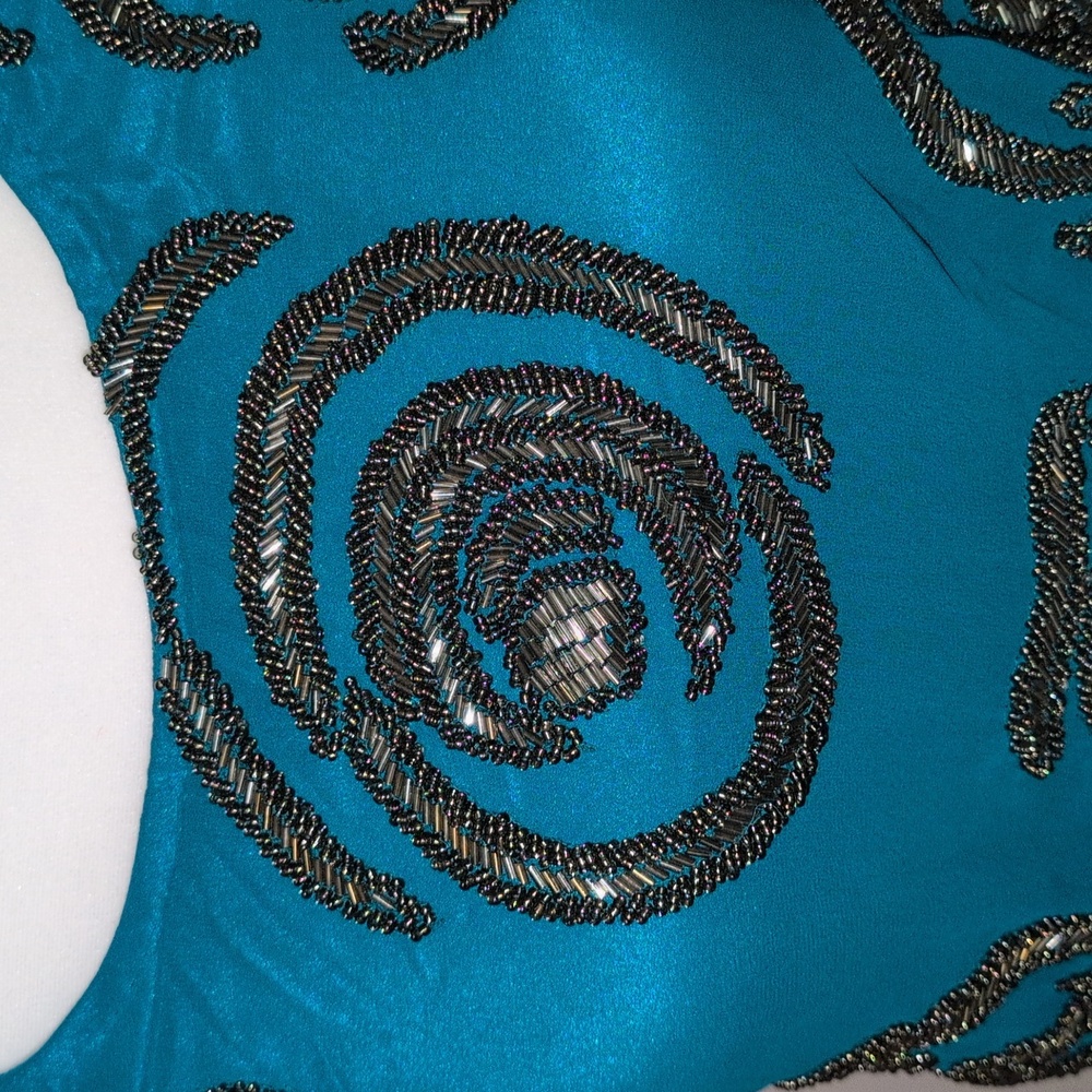 Lotus Threads Teal Sleeveless Racerback Dress with Sequin Swirls NWT - Picture 3 of 8
